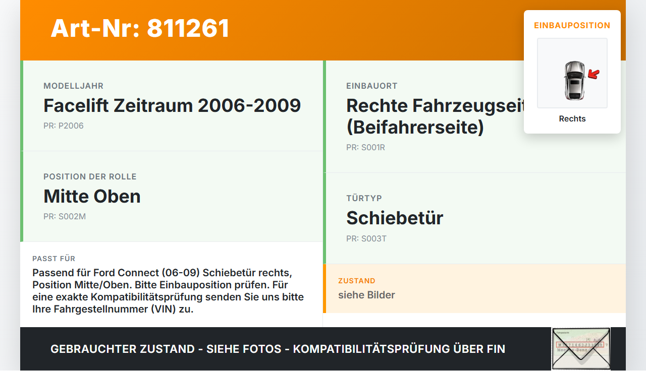 Ford Connect 06-09 Führungsrolle für Schiebetür Rechts Mitte Oben Ford Connect 06-09 22.08.2008 gebraucht Vorschau 3