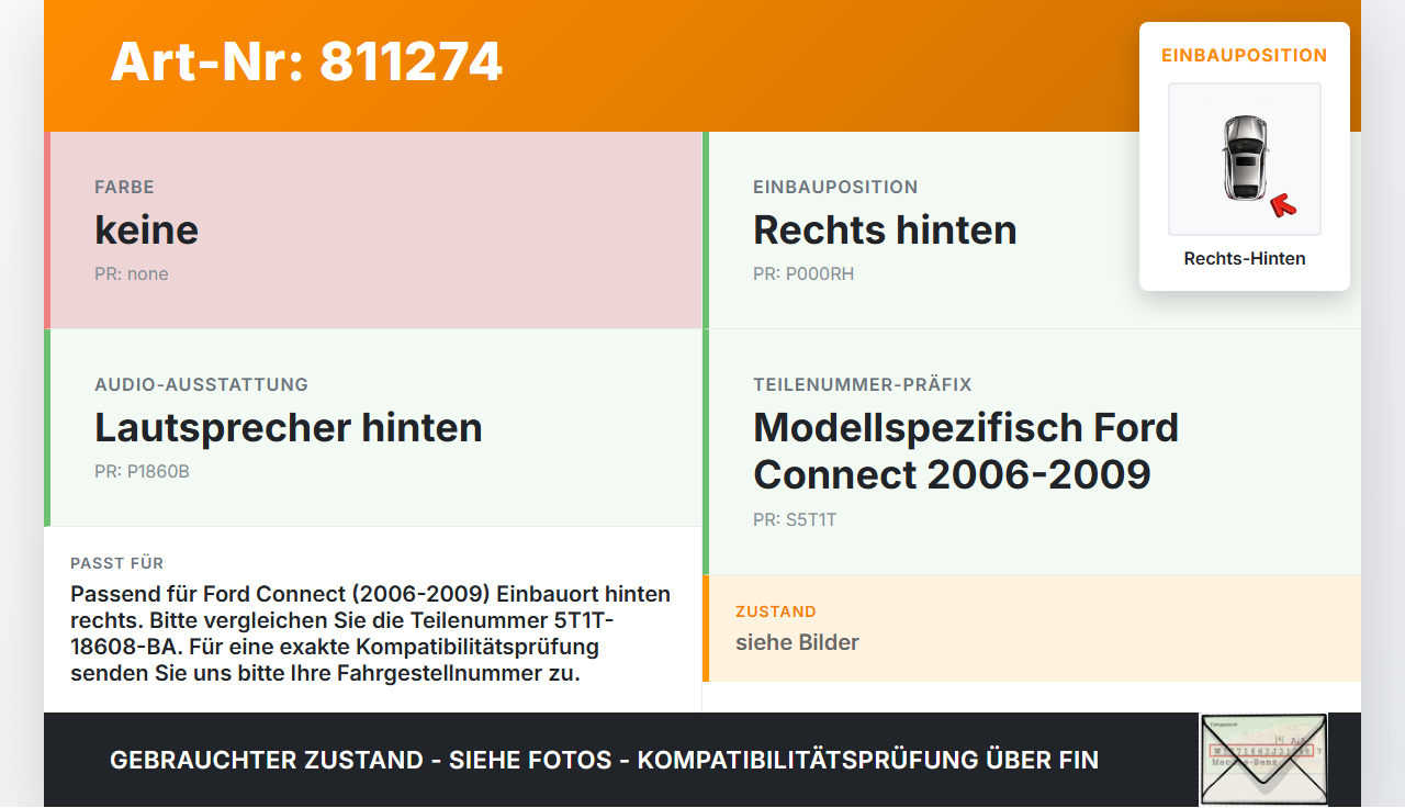 Ford Connect 06-09 Lautsprecher Rechts Hinten Ford Connect 06-09 22.08.2008 5T1T-18608-BA gebraucht Vorschau 3