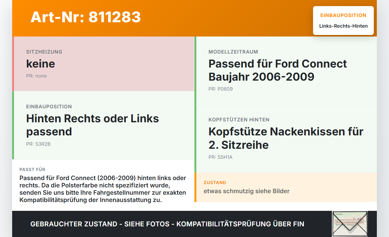 Ford Connect 06-09 Kopfstütze Rechts oder Links Hinten Ford Connect 06-09 22.08.2008 gebraucht Vorschau 3