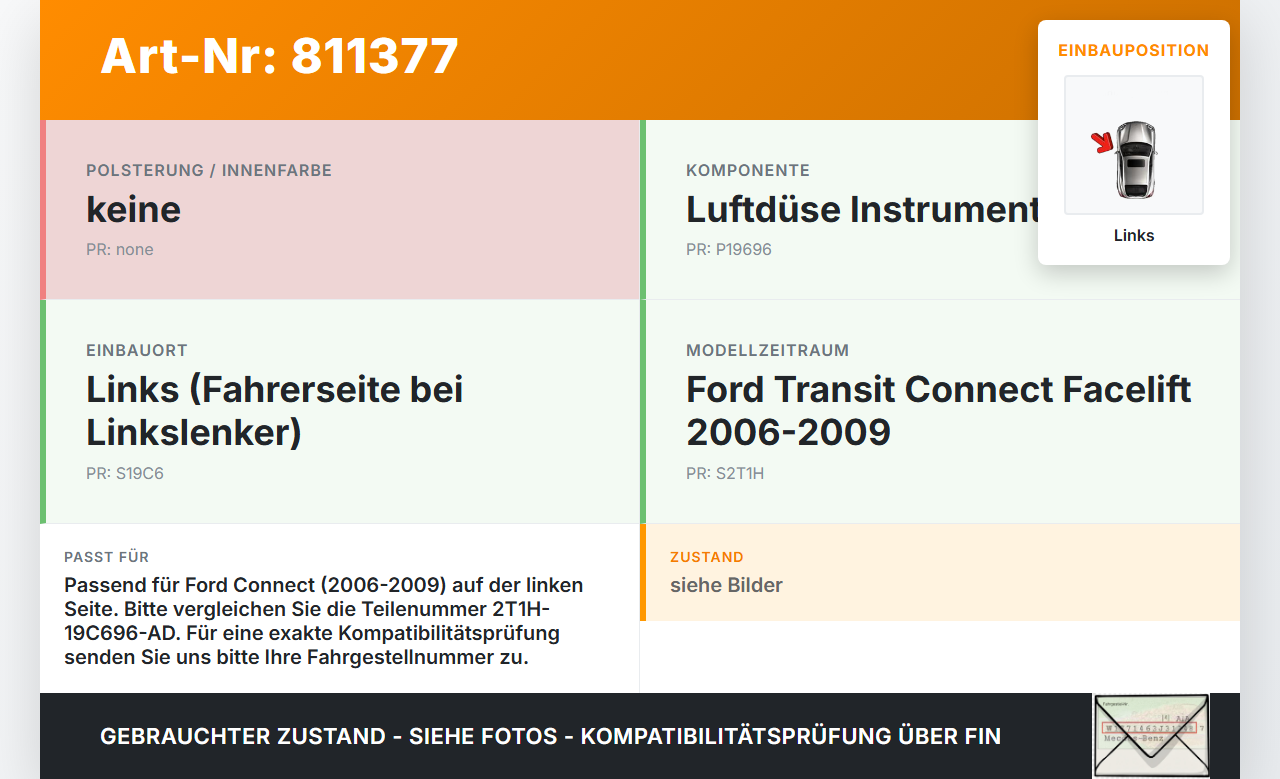 Ford Connect 06-09 Luftdusche Luftdüse Links Ford Connect 06-09 22.08.2008 2T1H-19C696-AD gebraucht Vorschau 3