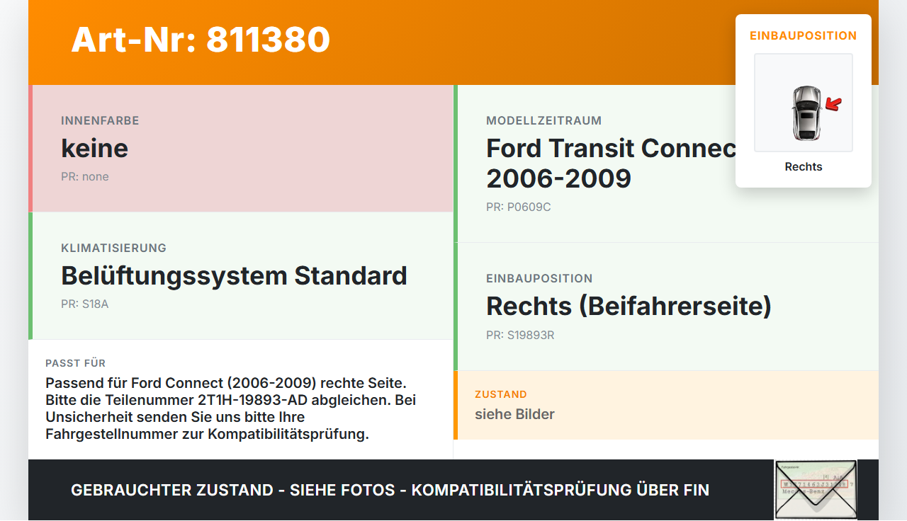 Ford Connect 06-09 Luftdusche Luftdüse Rechts Ford Connect 06-09 22.08.2008 2T1H-19893-AD gebraucht Vorschau 3