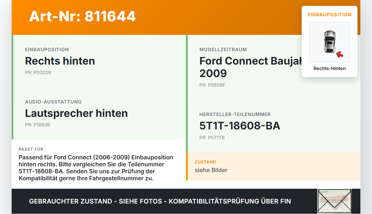 Ford Connect 06-09 Lautsprecher Rechts Hinten Ford Connect 06-09 22.08.2008 5T1T-18608-BA gebraucht Vorschau 3