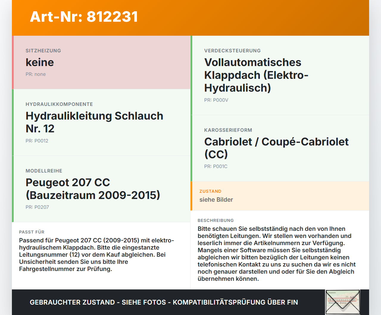 Peugeot 207 CC 09-15 Cabriolet Hydraulik Schlauch Leitung 12 für Verdeck Peugeot 207 CC 09-15 23.06.2010 gebraucht Vorschau 3