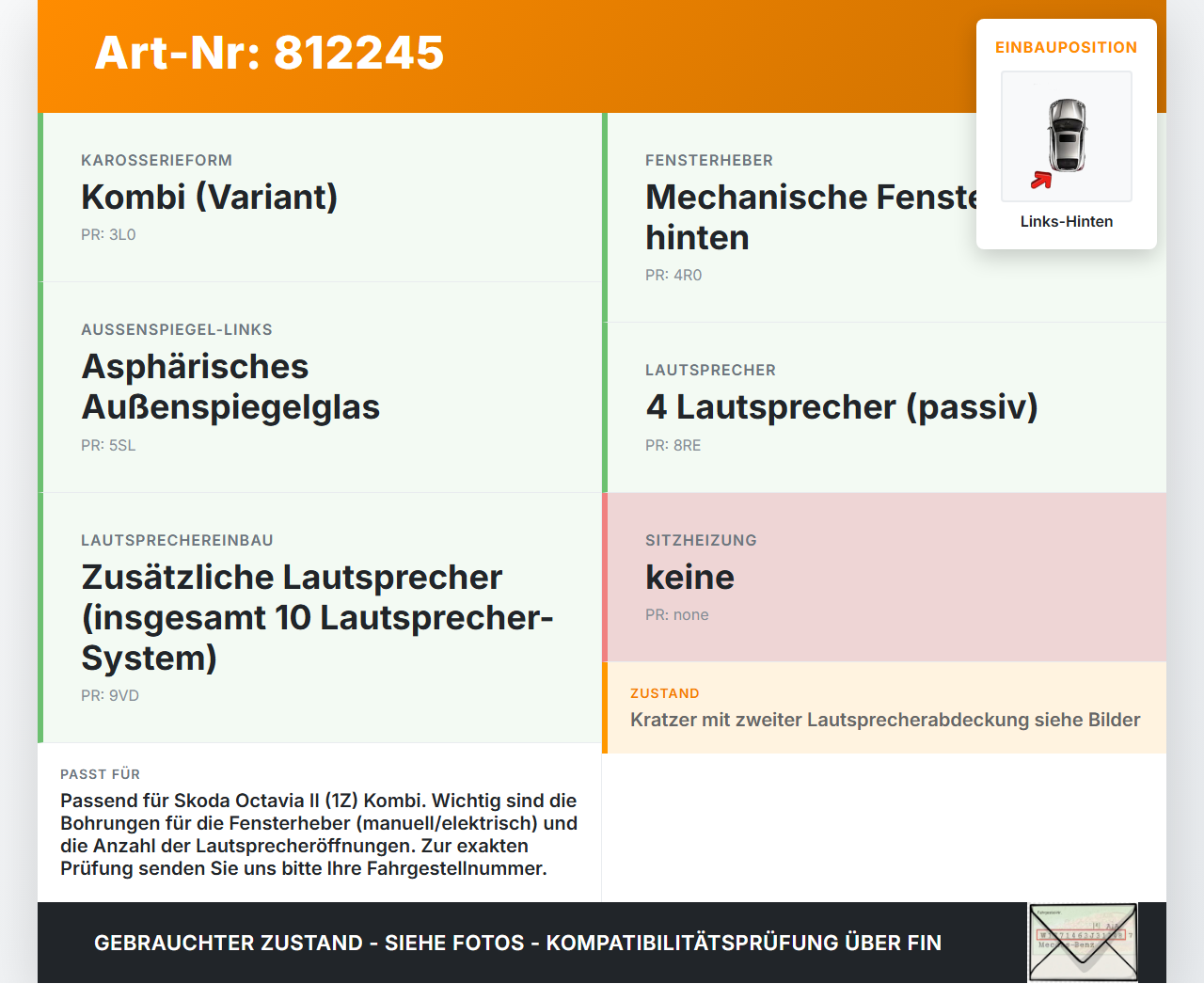 Skoda Octavia II 1Z 09-12 Kombi Türverkleidung Türpappe Links Hinten Skoda Octavia II 1Z 09-12 31.05.2011 gebraucht Vorschau 3