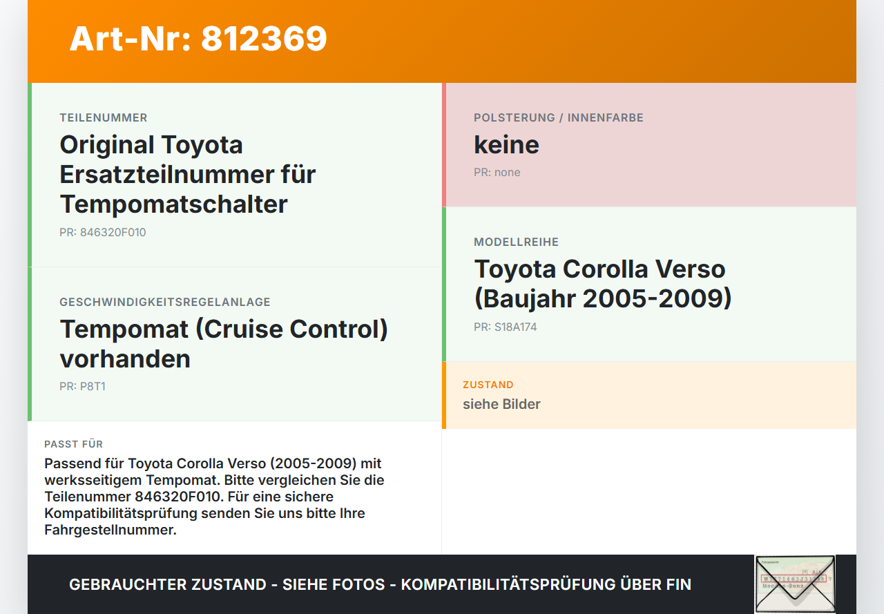 Toyota Corolla Verso 05-09 Schalter Tempomat Toyota Corolla Verso 05-09 01.07.2007 18A174 gebraucht Vorschau 3