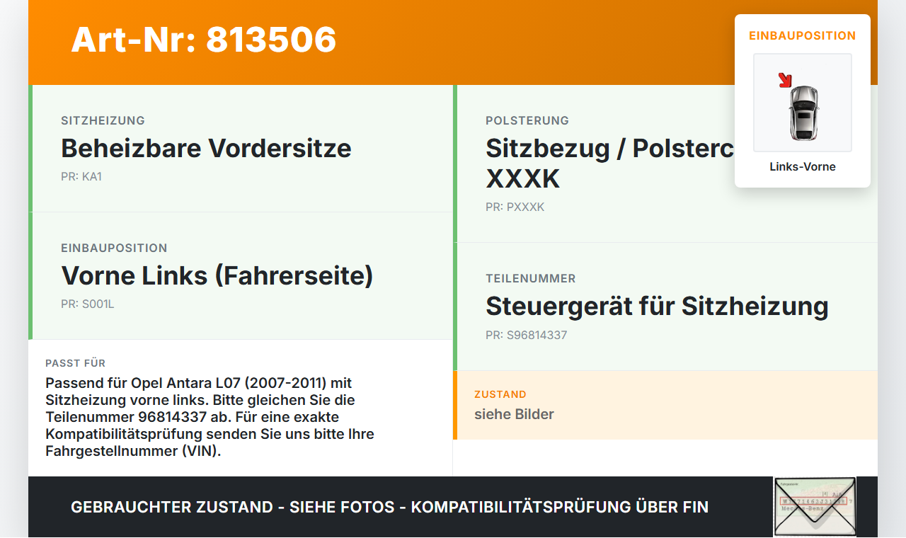 Opel Antara L07 07-11 Steuergerät SG Sitzehizung Links Vorne Opel Antara L07 07-11 09.02.2007 96814337 gebraucht Vorschau 3