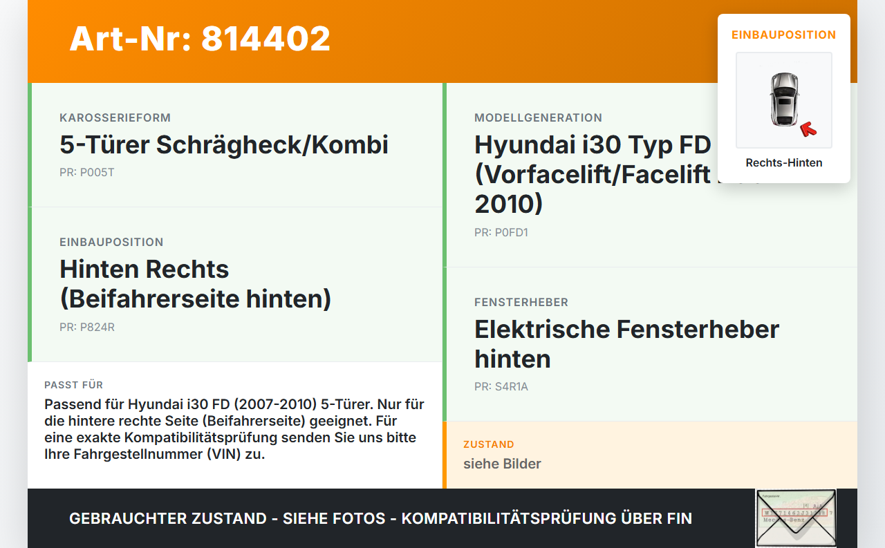 Hyundai I30 FD 07-10 5T Fensterhebermotor Rechts Hinten Hyundai I30 FD 07-10 21.12.2007 gebraucht Vorschau 3