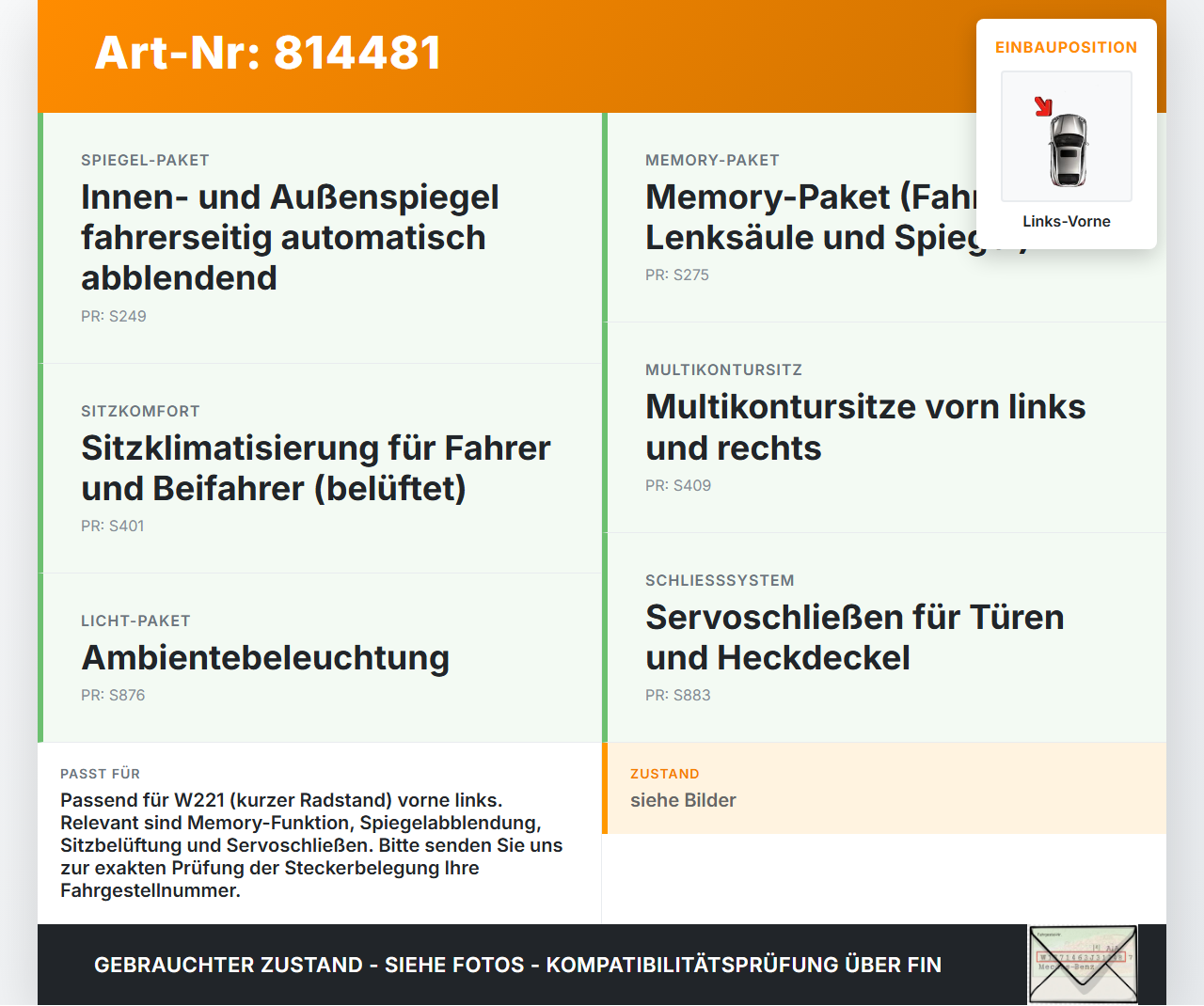 Mercedes W221 S320 05-09 Kurz Kabelbaum Tür und Fensterheber Links Vorne Mercedes W221 S320 05-09 25.07.2006... Vorschau 3