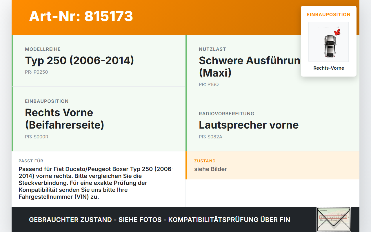 Boxer Ducato 250 06-14 Lautsprecher Rechts Vorne Boxer Ducato 250 06-14 18.09.2012 gebraucht Vorschau 3