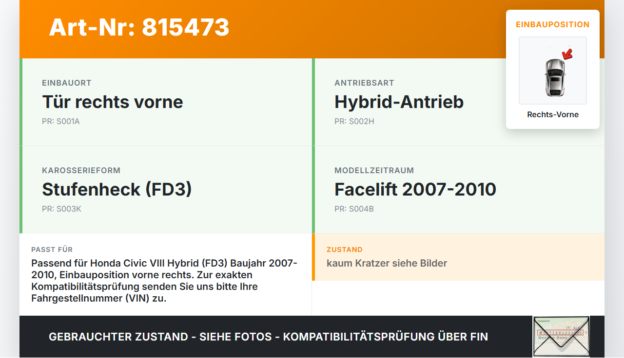 Honda Civic VIII Hybrid 07-10 Leiste Scheibendichtung für Tür Rechts Vorne Honda Civic VIII Hybrid 07-10 15.01.2005... Vorschau 3