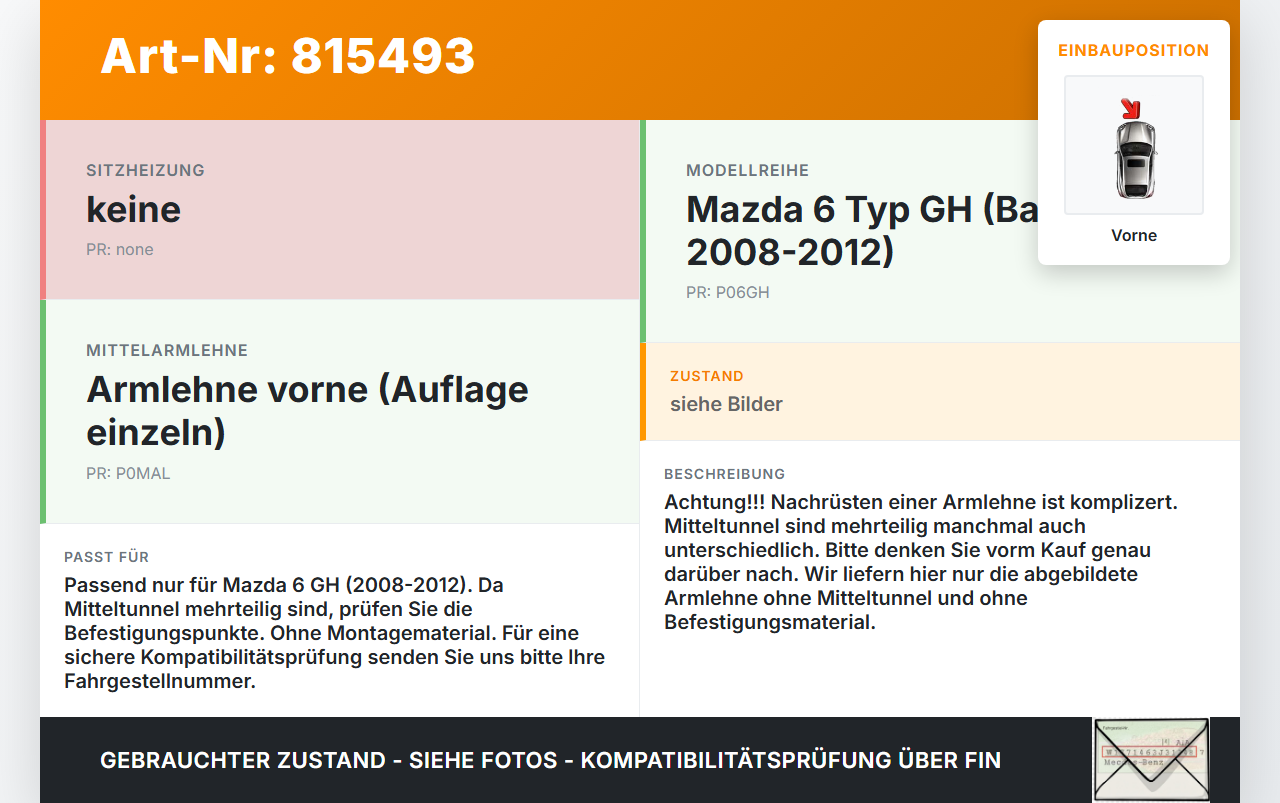 Mazda 6 GH 08-12 Armlehne Mittelarmlehne Auflage Vorne Mazda 6 GH 08-12 11.03.2009 gebraucht Vorschau 3
