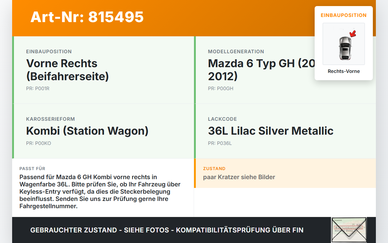 Mazda 6 GH 08-12 Kombi Türgriff Griff aussen Rechts Vorne 36L Mazda 6 GH 08-12 11.03.2009 gebraucht Vorschau 3