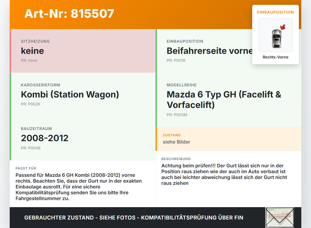 Mazda 6 GH 08-12 Kombi Gurt Sicherheitsgurt Gurtstraffer für Beifahrer Rechts Vorne Mazda 6 GH 08-12 11.03.2009... Vorschau 3