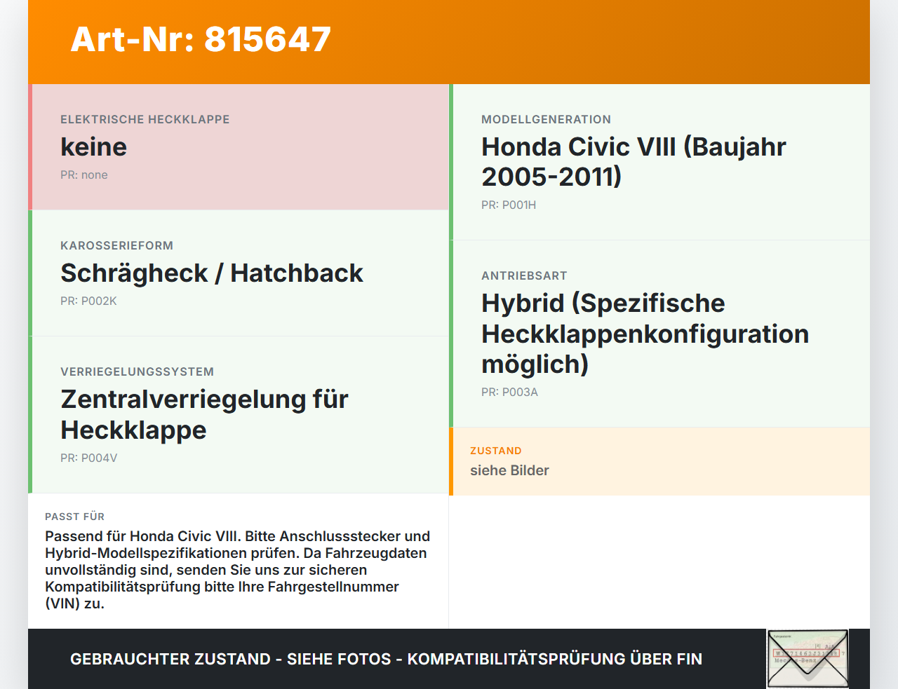 Honda Civic VIII Hybrid 07-10 Lim Schloss f. Heckklappe Heckklappenschloss Verriegelung Honda Civic VIII Hybrid... Vorschau 3