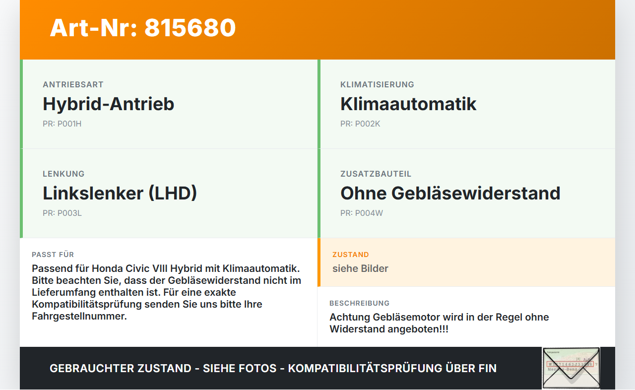 Honda Civic VIII Hybrid 07-10 Gebläsemotor Lüftermotor Heizungsgebläse Honda Civic VIII Hybrid 07-10 15.01.2005... Vorschau 3
