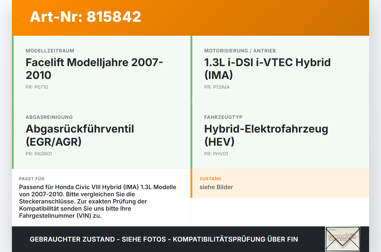 Honda Civic VIII Hybrid 07-10 IMA 1,3 70KW LDA2 Abgasrückführventil EGR AGR Ventil Honda Civic VIII Hybrid 07-10... Vorschau 3