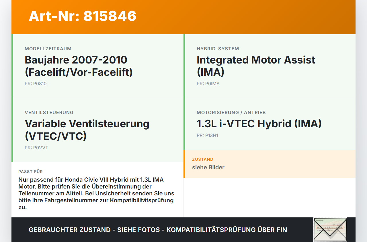 Honda Civic VIII Hybrid 07-10 IMA 1,3 70KW LDA2 Hydraulischer Nockenwellenversteller Honda Civic VIII Hybrid 07-10... Vorschau 3