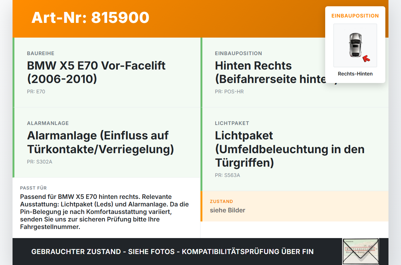 BMW X5 35d E70 06-10 Kabelbaum Leitungssatz für Tür und Fensterheber Hinten Rechts BMW X5 35d E70 06-10 29.06.2007... Vorschau 3