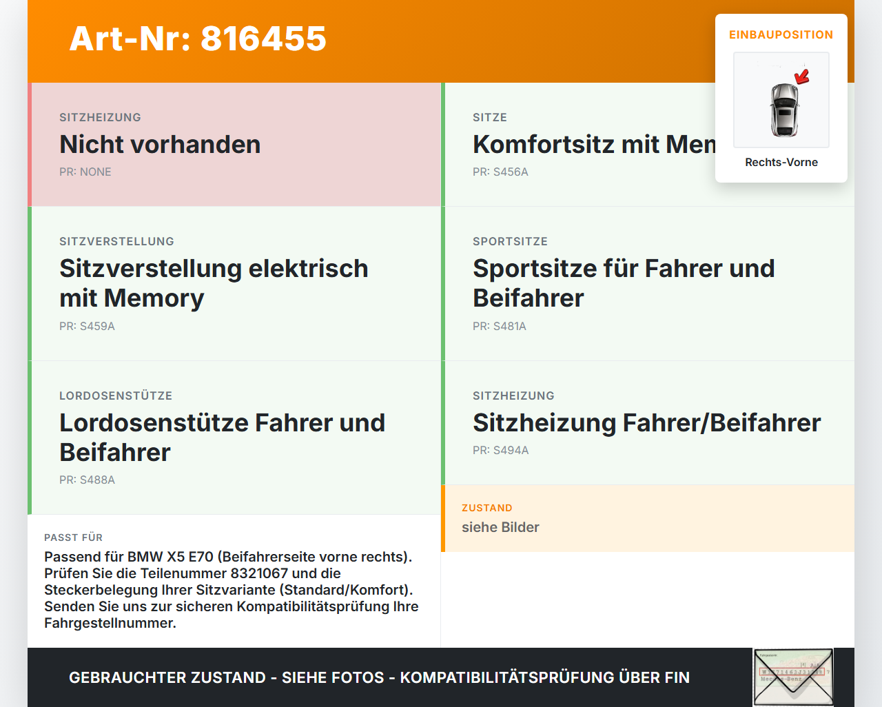 BMW X5 35d E70 06-10 Stellmotor für Sitzverstellung Rechts Vorne BMW X5 35d E70 06-10 29.06.2007 8321067 gebraucht Vorschau 3