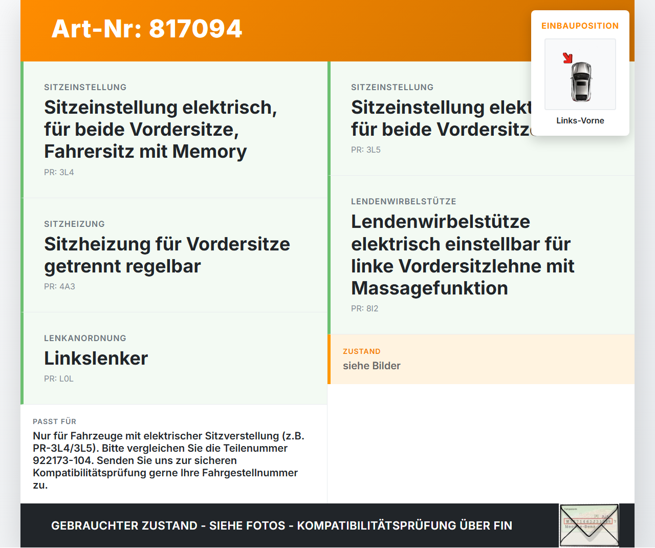VW Passat 3G B8 14-19 Stellmotor für El. Sitzverstellung Links Vorne VW Passat 3G B8 14-19 28.04.2016 924117-101... Vorschau 3