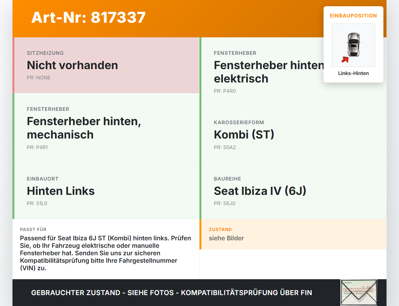 Seat Ibiza IV 6J ST 08-12 Kombi Fensterheber o. FH-Motor Hinten Links Seat Ibiza IV 6J ST 08-12 14.04.2011 gebraucht Vorschau 3