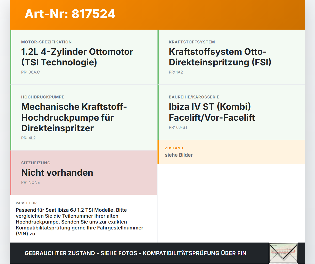 Seat Ibiza IV 6J ST 08-12 1197 77KW Einspritzpumpe Hochdruckpumpe Benzinpumpe Seat Ibiza IV 6J ST 08-12 14.04.2011... Vorschau 3