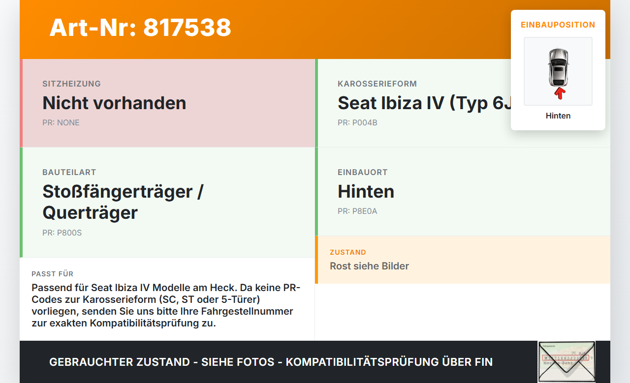 Seat Ibiza IV 6J ST 08-12 Stoßstangenträger Stoßfängerträger Träger Querträger Hinten Seat Ibiza IV 6J ST 08-12... Vorschau 3