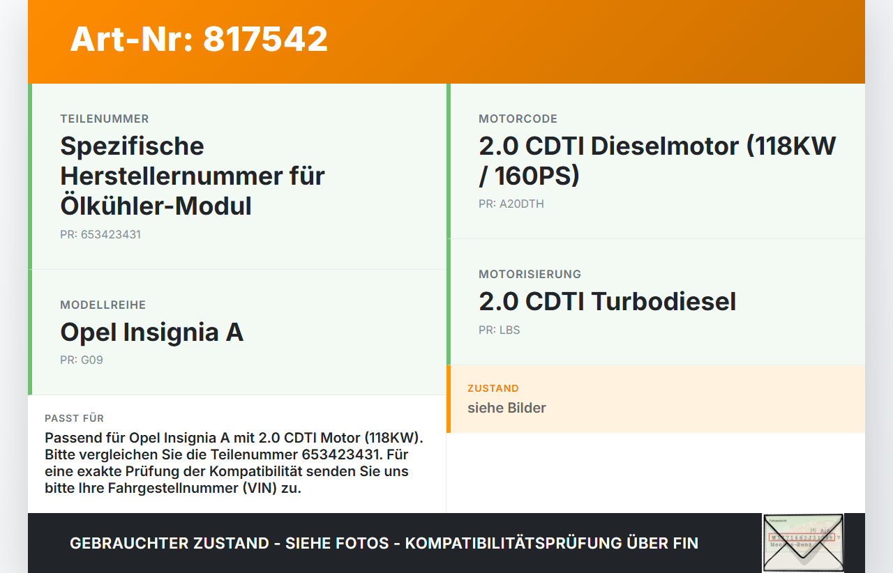 Opel Insignia A G09 08-13 CDTi 2,0 118KW Ölkühler Opel Insignia A G09 08-13 01.04.2010 653423431 gebraucht Vorschau 3