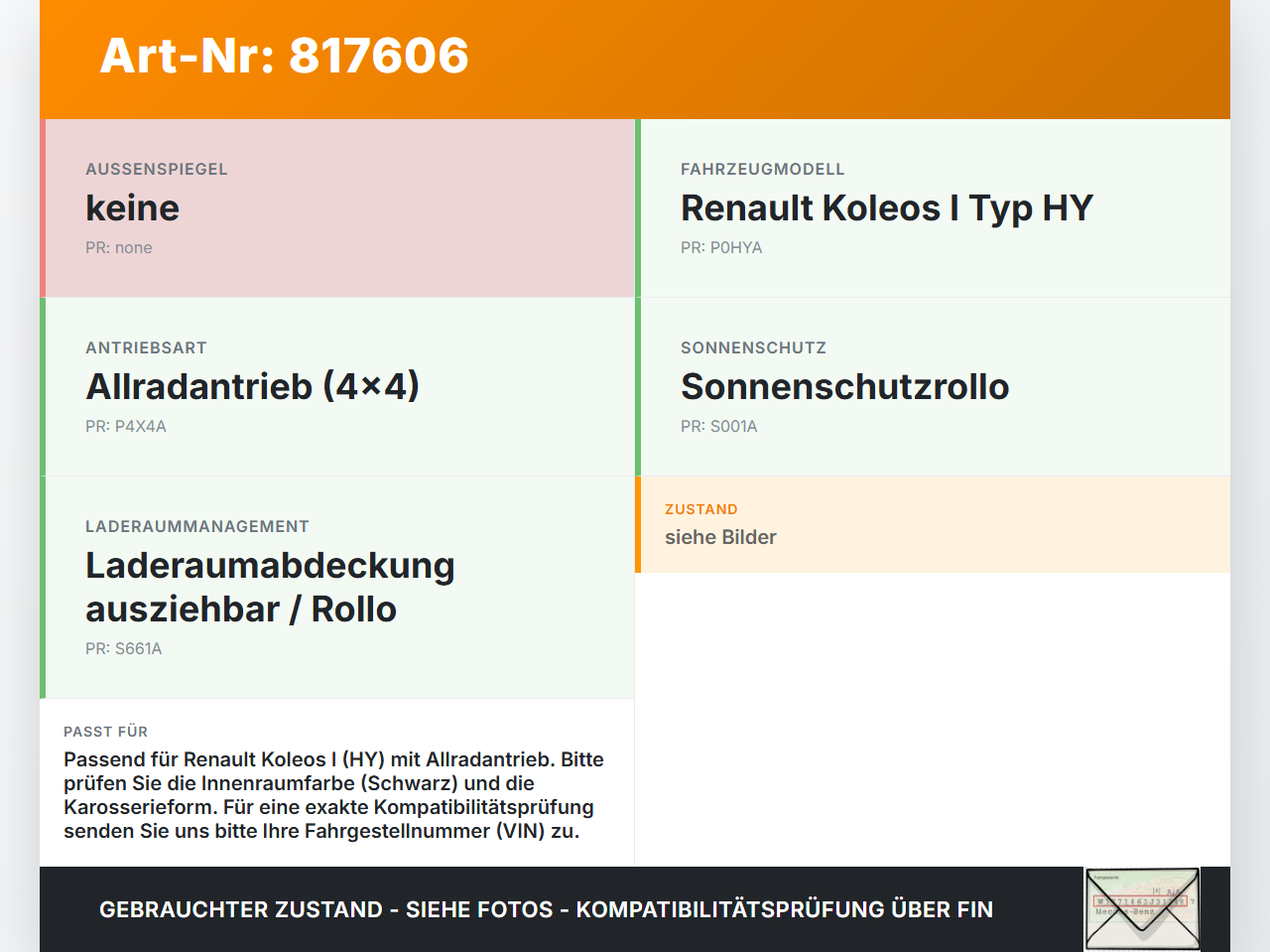 Renault Koleos I HY 4x4 07-11 Laderaumabdeckung Laderaumrollo Renault Koleos I HY 4x4 07-11 19.06.2009 gebraucht Vorschau 3