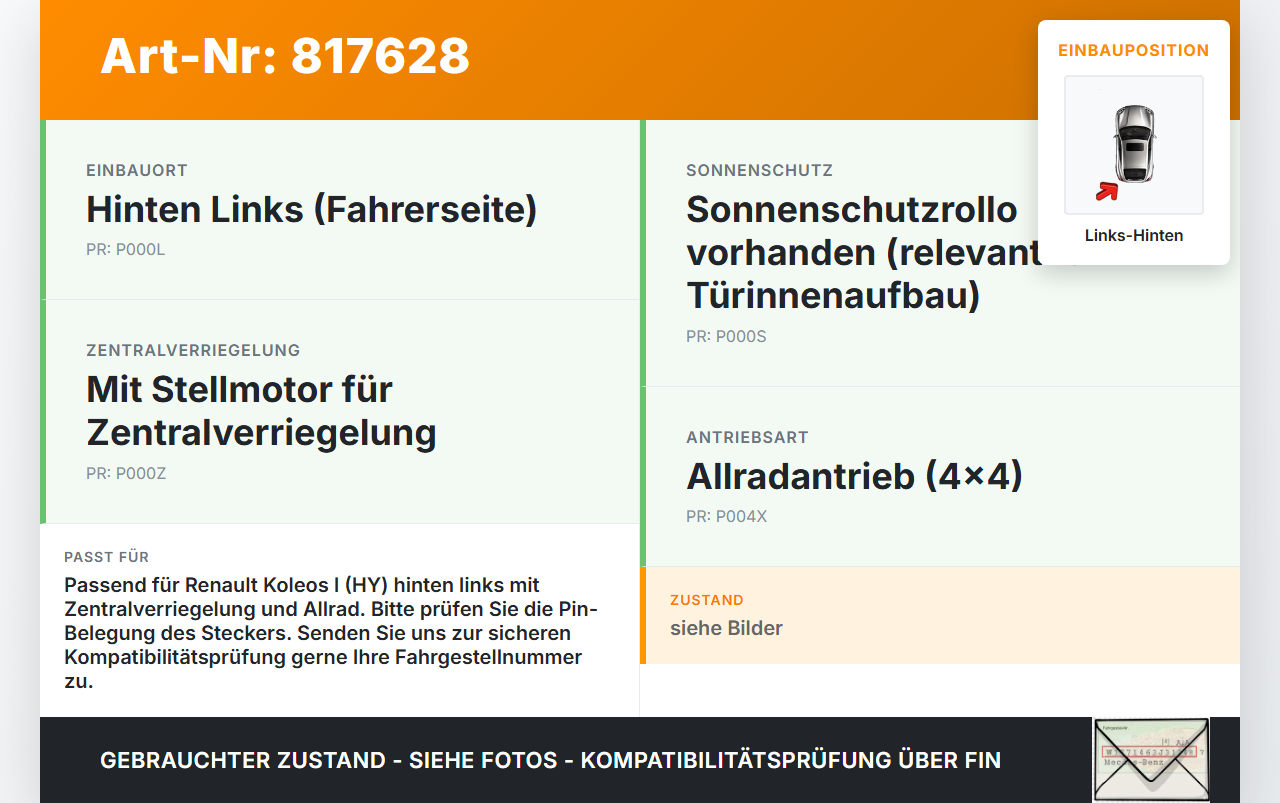 Renault Koleos I HY 4x4 07-11 Türschloss m. ZV Stellmotor Links Hinten Renault Koleos I HY 4x4 07-11 19.06.2009... Vorschau 3