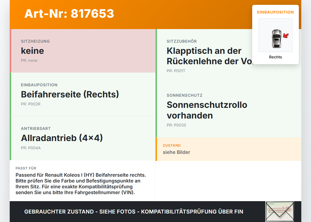 Renault Koleos I HY 4x4 07-11 Klapptisch Tisch Ausklapptisch Sitz Rechts Renault Koleos I HY 4x4 07-11 19.06.2009... Vorschau 3
