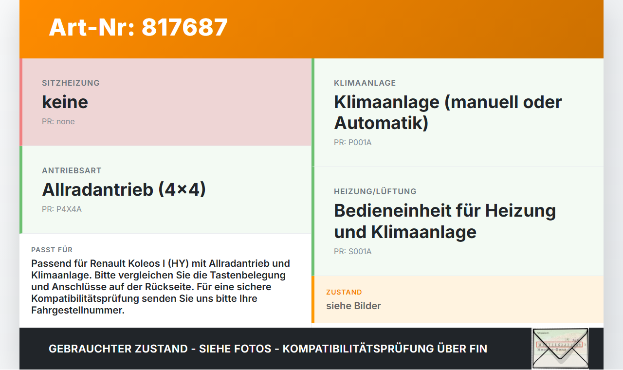 Renault Koleos I HY 4x4 07-11 Bedienteil Bedienelement Heizung Klimabedienteil Renault Koleos I HY 4x4 07-11... Vorschau 3
