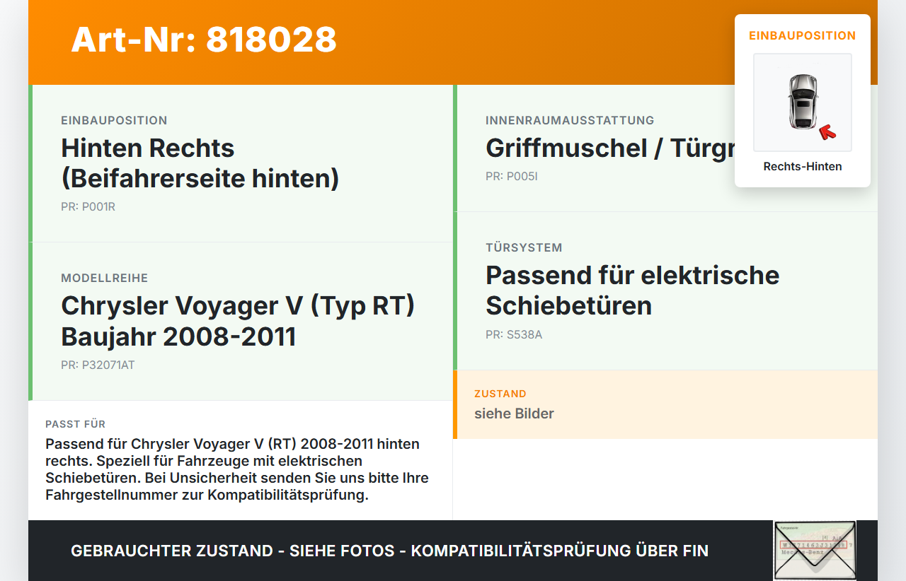 Chrysler Voyager V RT 08-11 Griff Griffmuschel Türgriff Innen Rechts Hinten Chrysler Voyager V RT 08-11 30.09.2007... Vorschau 3
