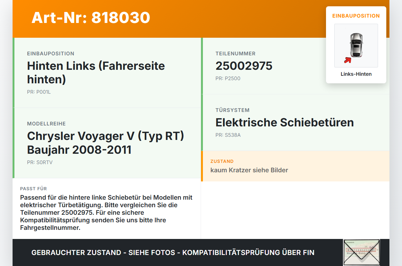 Chrysler Voyager V RT 08-11 Türgriff Griffmuschel Griff Innen Links Hinten Chrysler Voyager V RT 08-11 30.09.2007... Vorschau 3