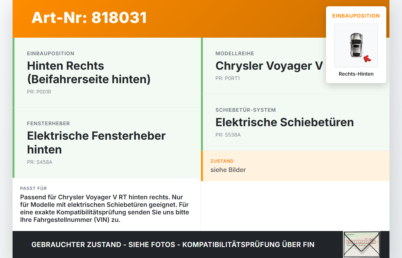 Chrysler Voyager V RT 08-11 Kabelbaum Leitungssatz für Tür und Fensterheber Hinten Rechts Chrysler Voyager V RT... Vorschau 3