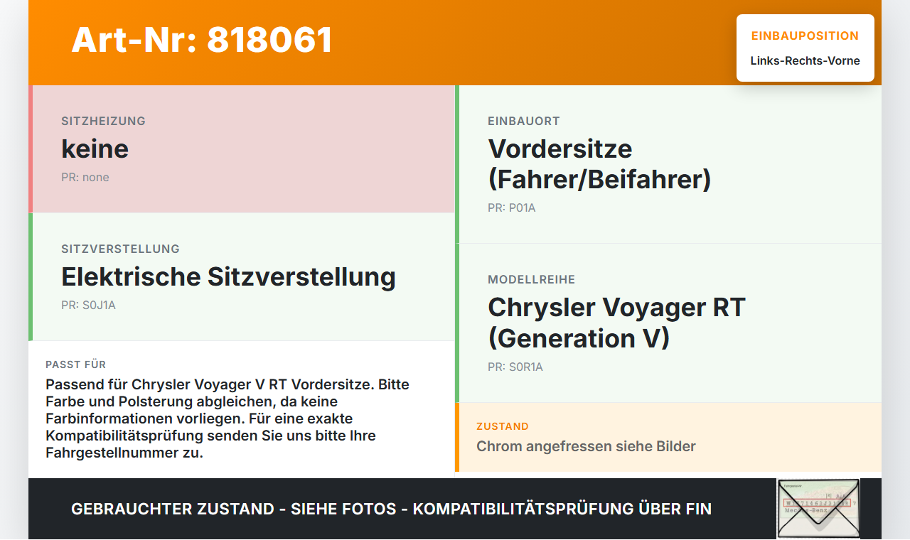 Chrysler Voyager V RT 08-11 Kopfstütze für Beifahrer Sitz Rechts oder Links Vorne Chrysler Voyager V RT 08-11... Vorschau 3