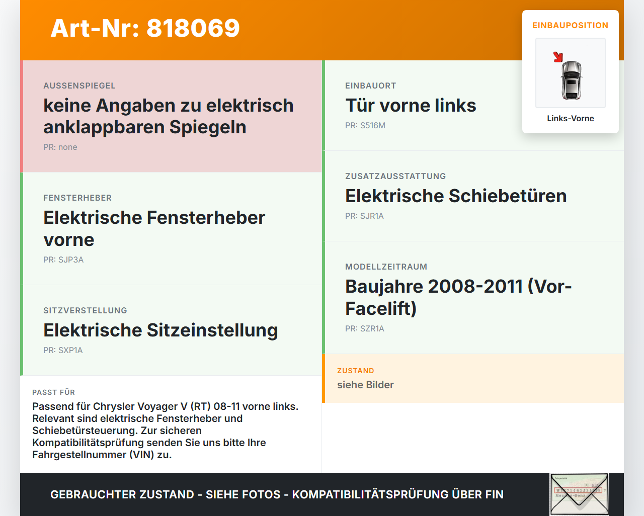 Chrysler Voyager V RT 08-11 Kabelbaum Tür und Fensterheber Links Vorne Chrysler Voyager V RT 08-11 30.09.2007... Vorschau 3