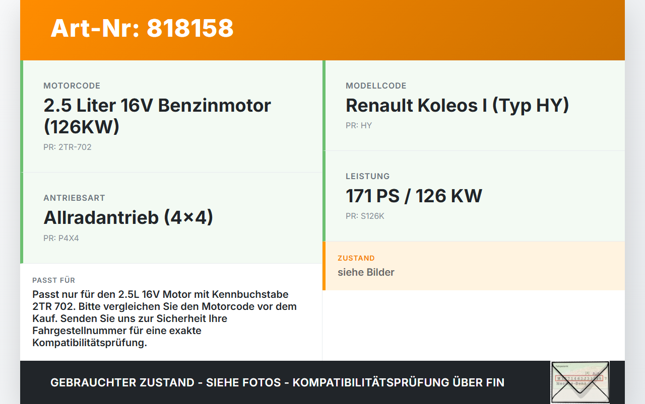 Renault Koleos I HY 4x4 07-11 16V 2,5 126KW 2TR 702 Ausgleichswelle Renault Koleos I HY 4x4 07-11 19.06.2009 gebraucht Vorschau 3