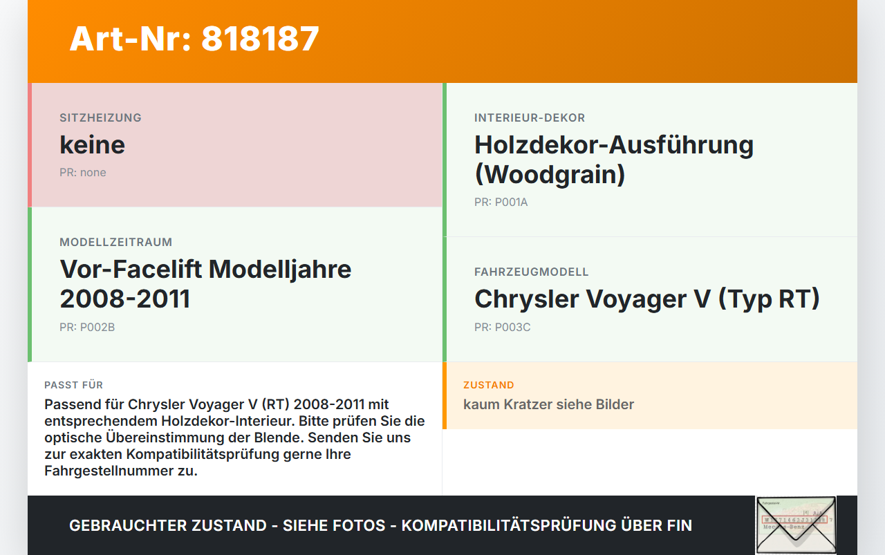 Chrysler Voyager V RT 08-11 Blende für Armaturenbrett Abdeckung Holzdekor Chrysler Voyager V RT 08-11 30.09.2007... Vorschau 3