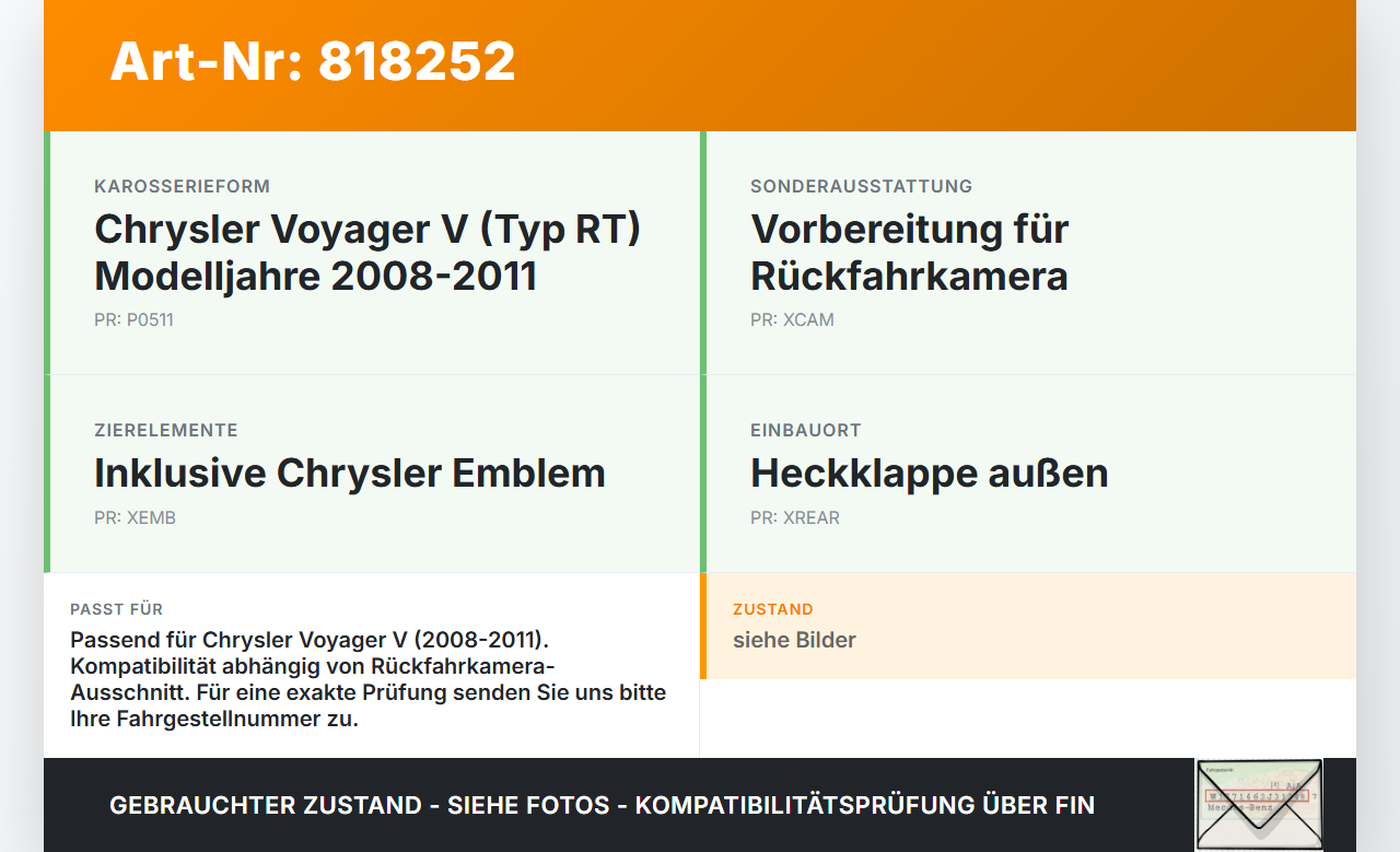 Chrysler Voyager V RT 08-11 Griffleiste Griff aussen für Heckklappe Emblem Chrysler Voyager V RT 08-11 30.09.2007... Vorschau 3