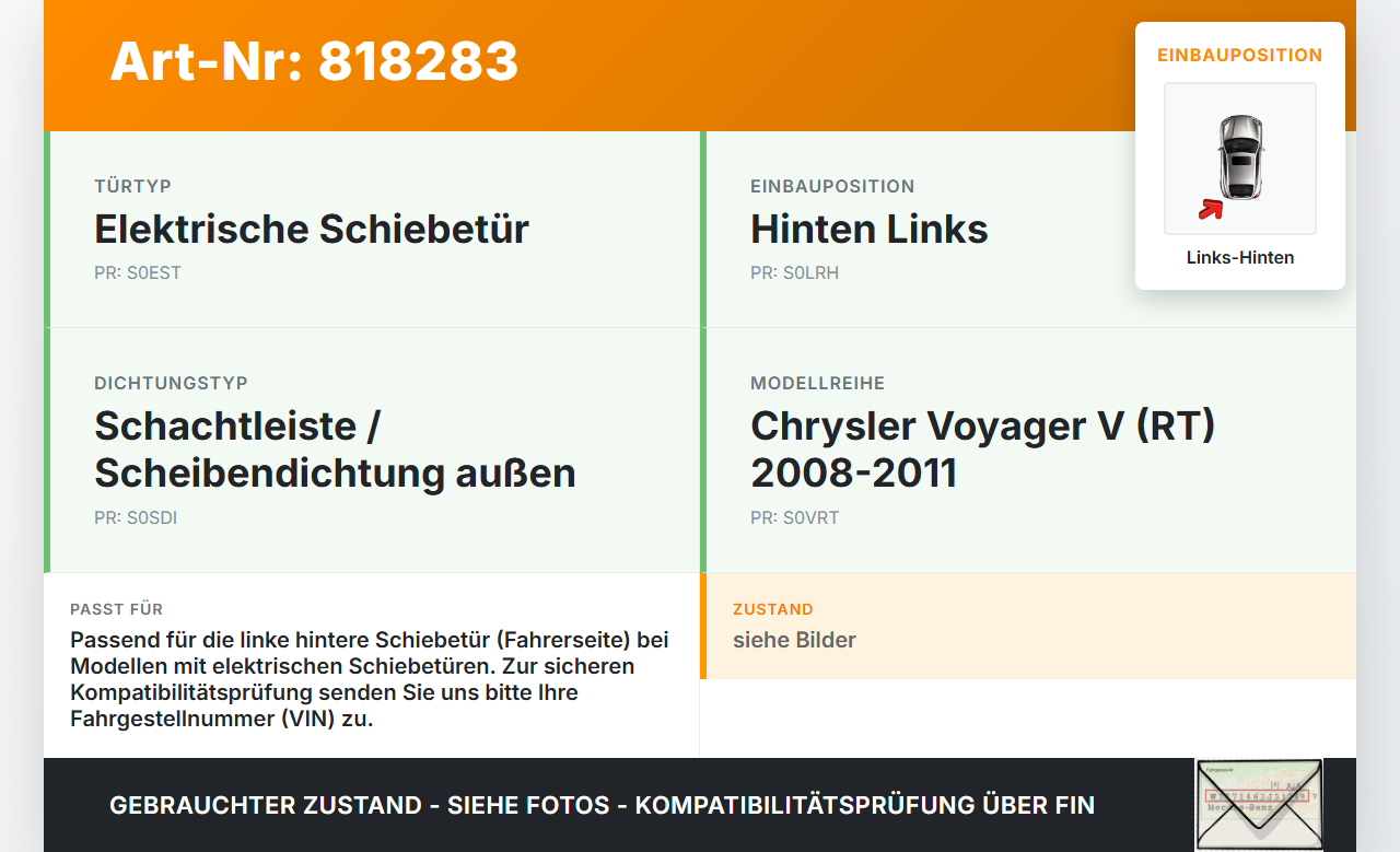 Chrysler Voyager V RT 08-11 Leiste für Tür Scheibendichtung Links Hinten Chrysler Voyager V RT 08-11 30.09.2007... Vorschau 3