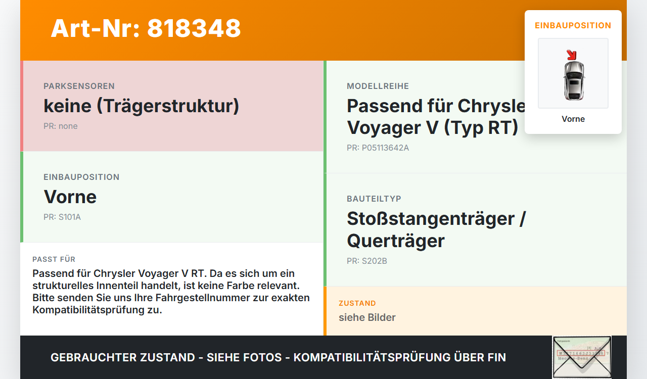 Chrysler Voyager V RT 08-11 Stoßstangenträger Stoßfängerträger Querträger Vorne Chrysler Voyager V RT 08-11... Vorschau 3