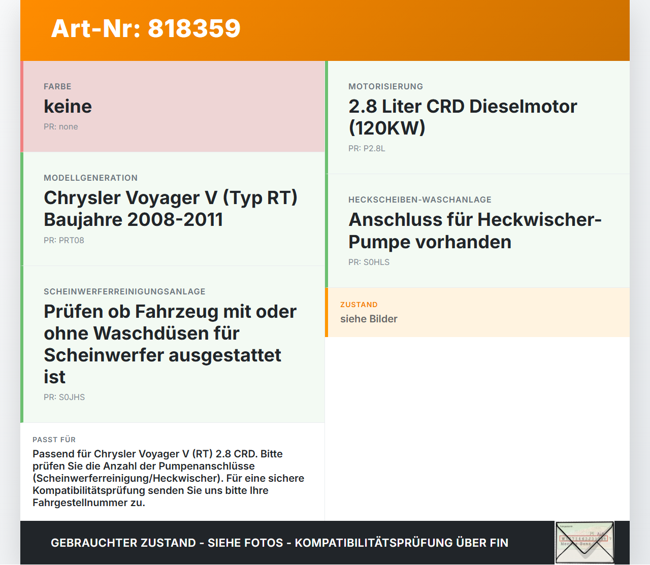 Chrysler Voyager V RT 08-11 CRD 2,8 120KW Waschwasserbehälter Wasserbehälter Wischwasserbehälter Chrysler Voyager V... Vorschau 3