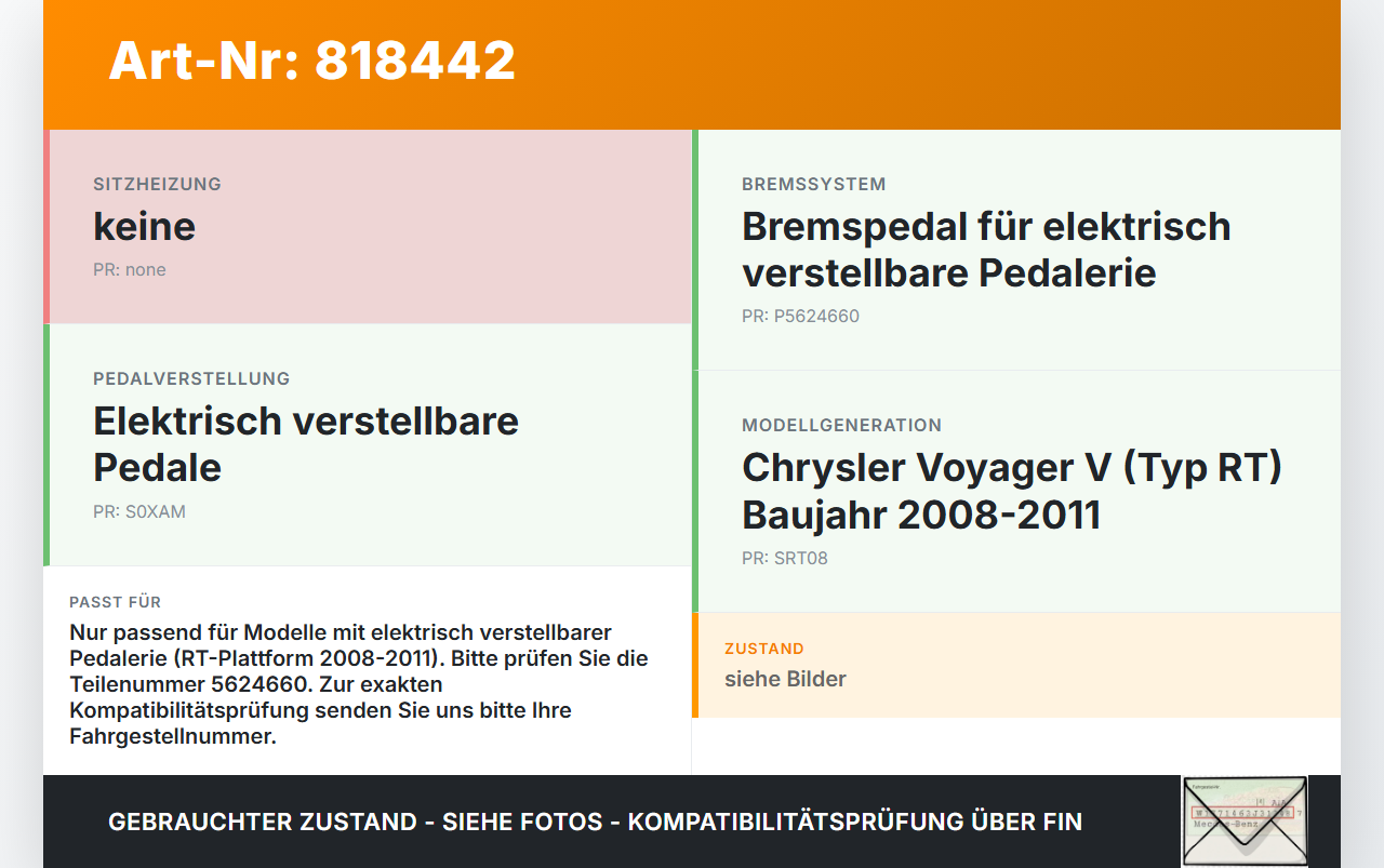 Chrysler Voyager V RT 08-11 Bremspedal Pedal Elektrisch Verstellbar Chrysler Voyager V RT 08-11 30.09.2007... Vorschau 3