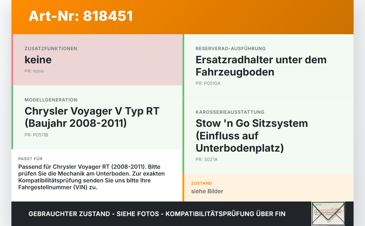 Chrysler Voyager V RT 08-11 Ersatzradhalter Reserveradhalter Chrysler Voyager V RT 08-11 30.09.2007 gebraucht Vorschau 3