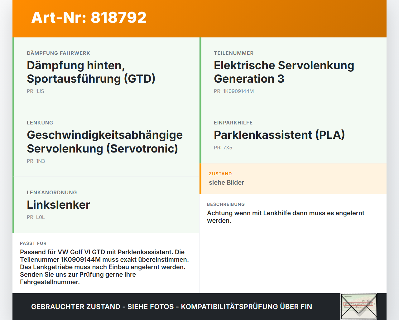 VW Golf VI 6 1K GTD 09-12 Lenkgetriebe Elektrische Lenkhilfe VW Golf VI 6 1K GTD 09-12 16.11.2011 1K0909144M... Vorschau 3