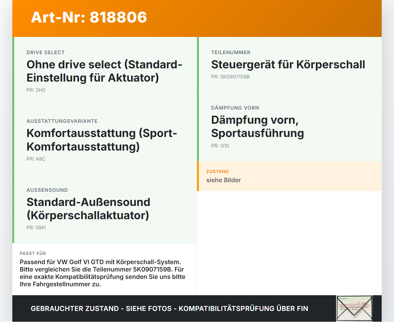 VW Golf VI 6 1K GTD 09-12 Steuergerät SG Körperschall VW Golf VI 6 1K GTD 09-12 16.11.2011 5K0907159B 5K0907159BKKE... Vorschau 3