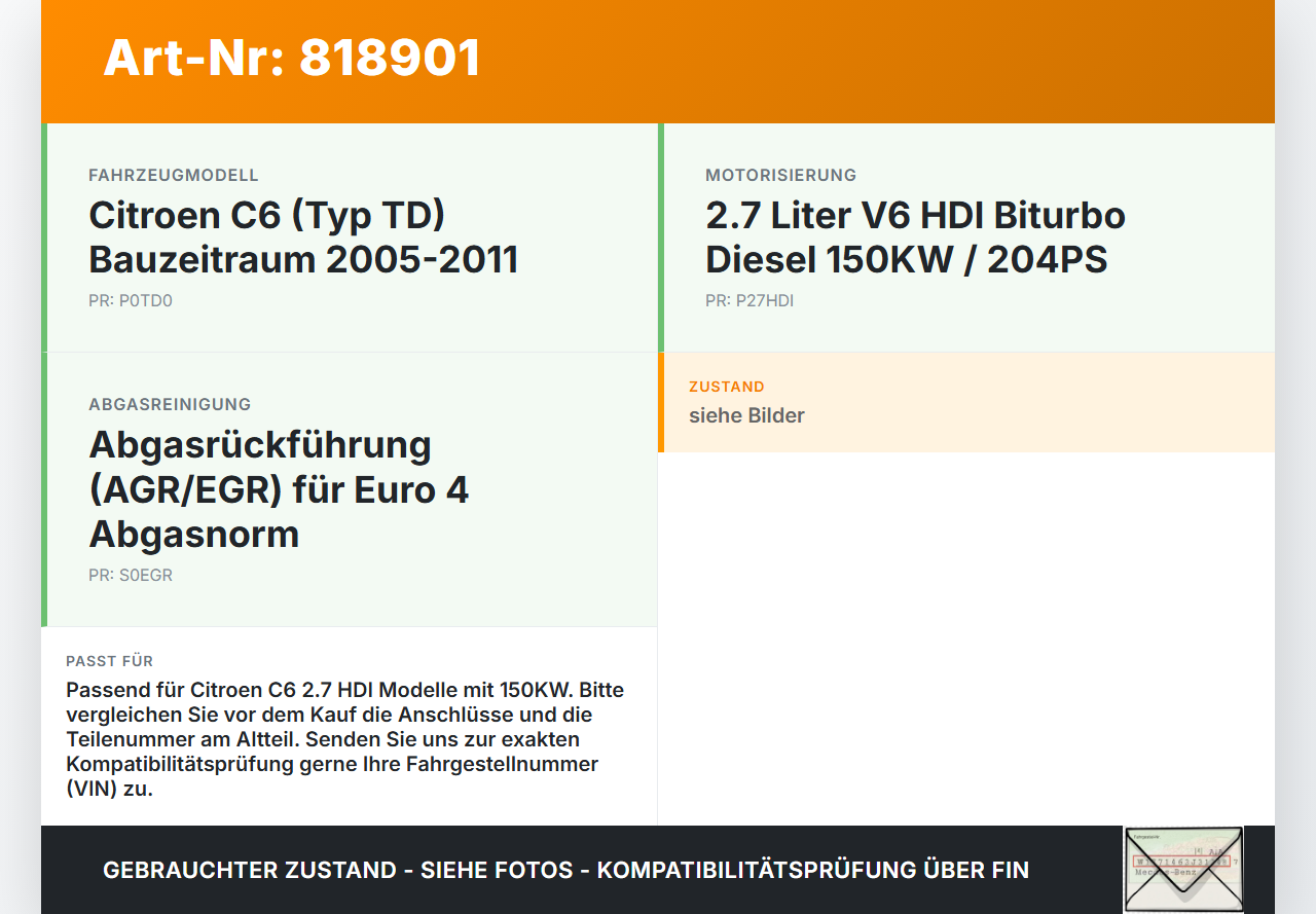 Citroen C6 TD 05-11 HDI 2,7 150KW DT17TED4 Abgasrückführventil EGR AGR Ventil Citroen C6 TD 05-11 05.01.2007 gebraucht Vorschau 3