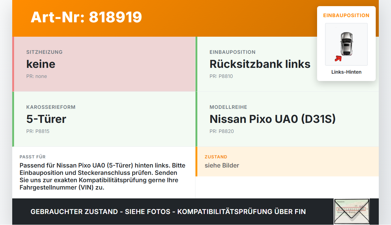 Nissan Pixo UA0 D31S 5T Gurtschloss Links Hinten Nissan Pixo UA0 D31S 04.09.2009 gebraucht Vorschau 3