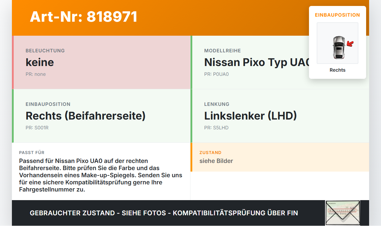 Nissan Pixo UA0 D31S Sonnenblende Rechts für Beifahrer Nissan Pixo UA0 D31S 04.09.2009 gebraucht Vorschau 3